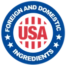 Made in the USA with foreign and domestic ingredients badge
